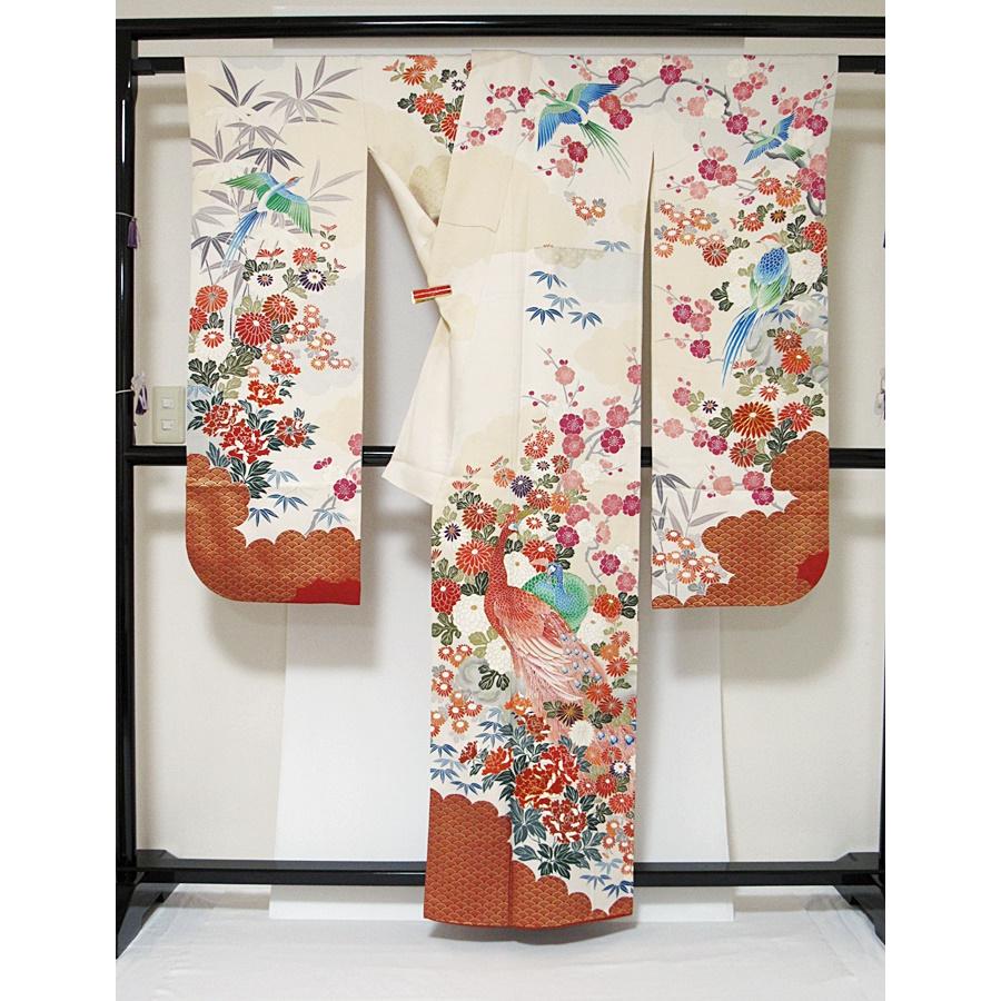 振袖 正絹 綸子 刺繍 孔雀に牡丹 四季花文 158cm前後ベスト 優品 振袖 正絹 綸子 刺繍 孔雀に牡丹 四季花文 158cm前後ベスト 美品