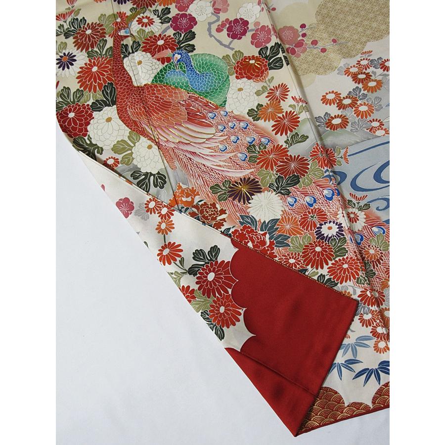 振袖 正絹 綸子 刺繍 孔雀に牡丹 四季花文 158cm前後ベスト 美品
