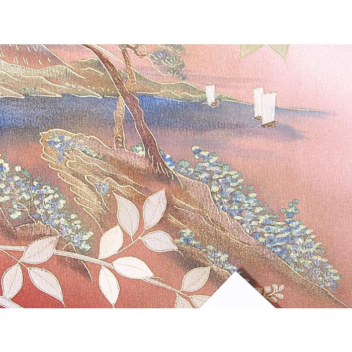 附下げ】袷着物 梨地 椿に富士 虹段暈かし／152cm前後ベスト☆ローズ 