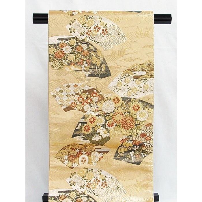 袋帯 手織り 唐織 観世水に秋草花文様 美品 優品 ガード加工済（商品 