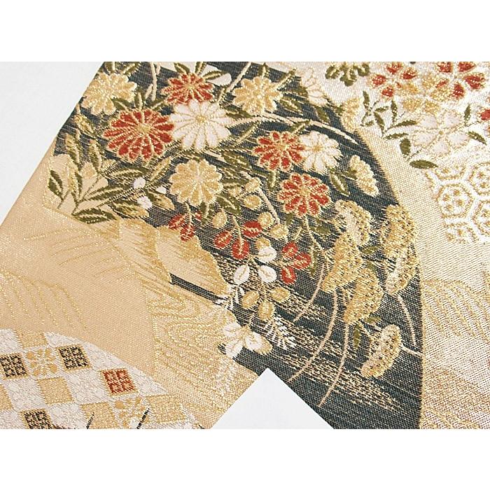 未使用】【錦 袋帯】地紙に吉祥四季花文／ゴールド【美品】 : kimono 