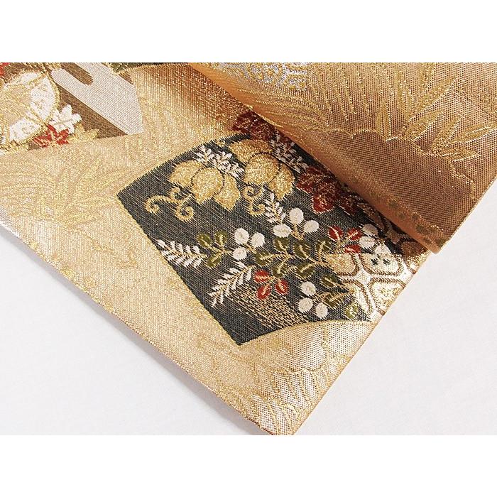 未使用】【錦 袋帯】地紙に吉祥四季花文／ゴールド【美品】 : kimono 
