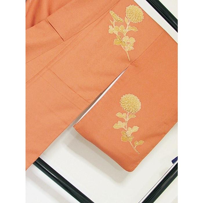 附下げ】袷着物 綸子／菊／159cm前後ベスト☆オレンジ【超美品】お薦め 