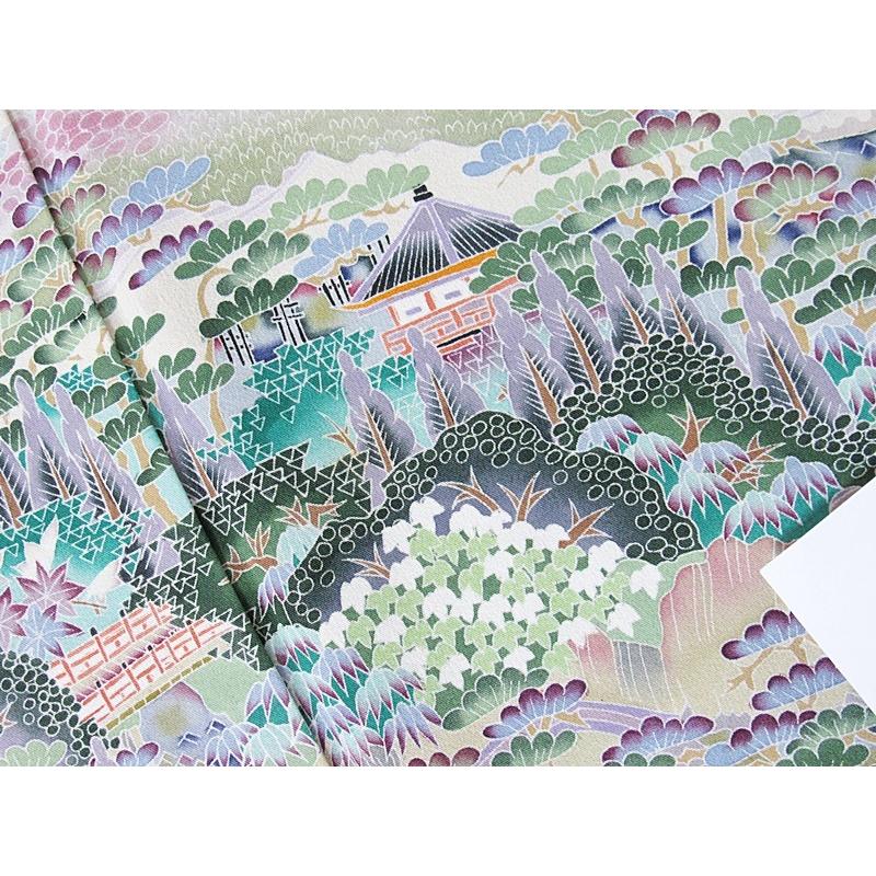 黒留袖 正絹 一越 比翼 京加賀 山水絵図に鶴 154cm前後ベスト 美品  