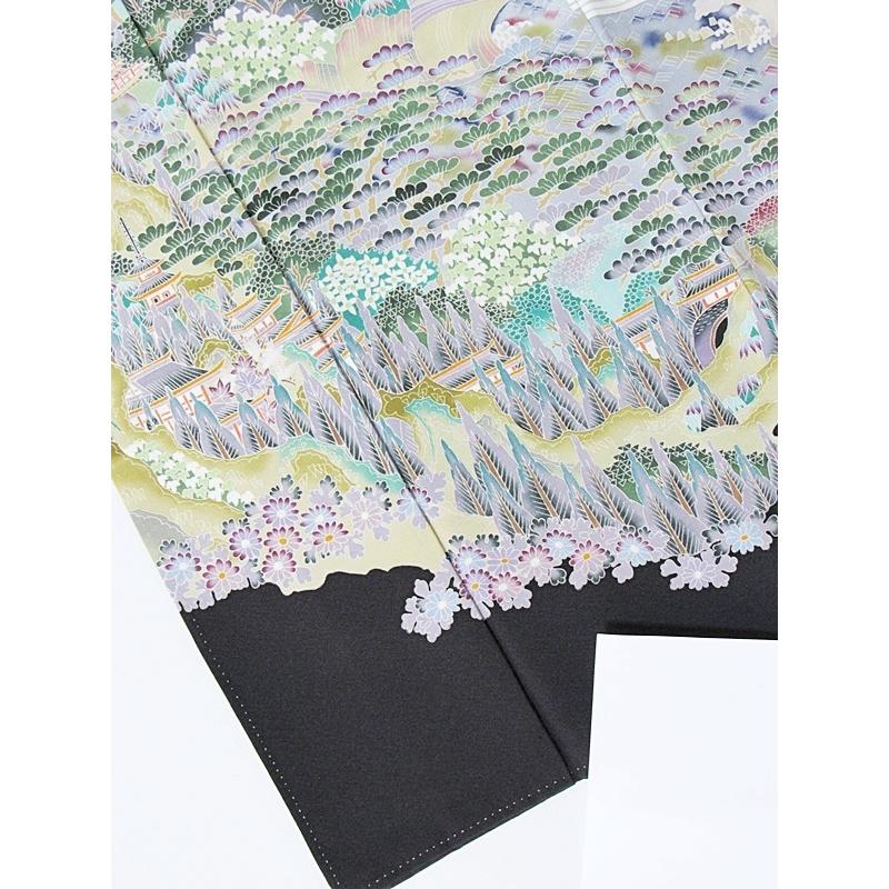 黒留袖 正絹 一越 比翼 京加賀 山水絵図に鶴 154cm前後ベスト 美品  