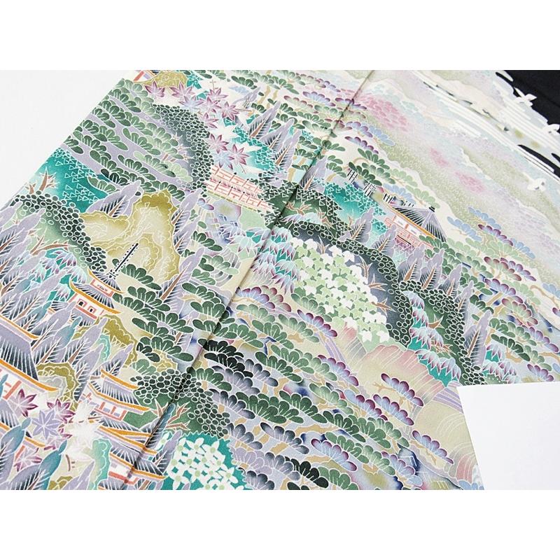 黒留袖 正絹 一越 比翼 京加賀 山水絵図に鶴 154cm前後ベスト 美品 