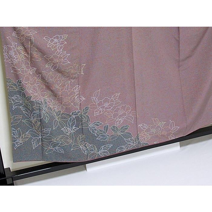 未使用】附下げ 袷 変わり縮緬 椿 パープル系(多色)☆155cm前後ベスト 
