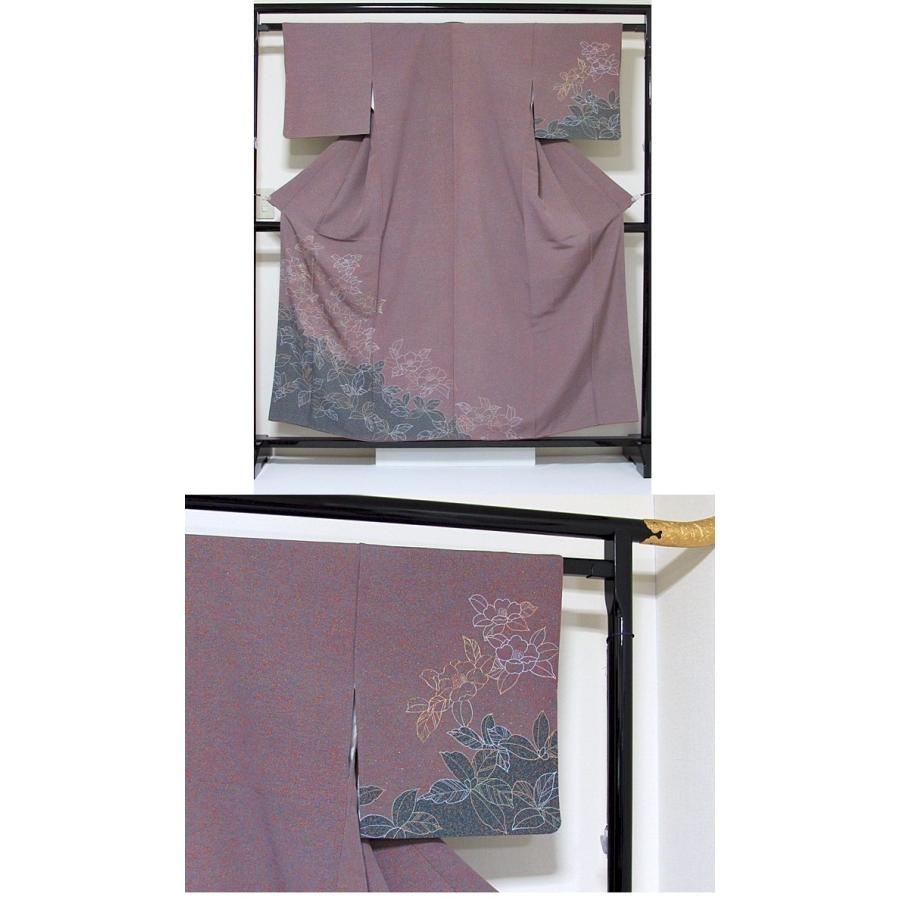 未使用】附下げ 袷 変わり縮緬 椿 パープル系(多色)☆155cm前後ベスト 