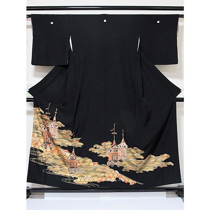 黒留袖 正絹縮緬地 比翼仕立て 金箔地の吉祥絵羽柄に松竹梅と菊