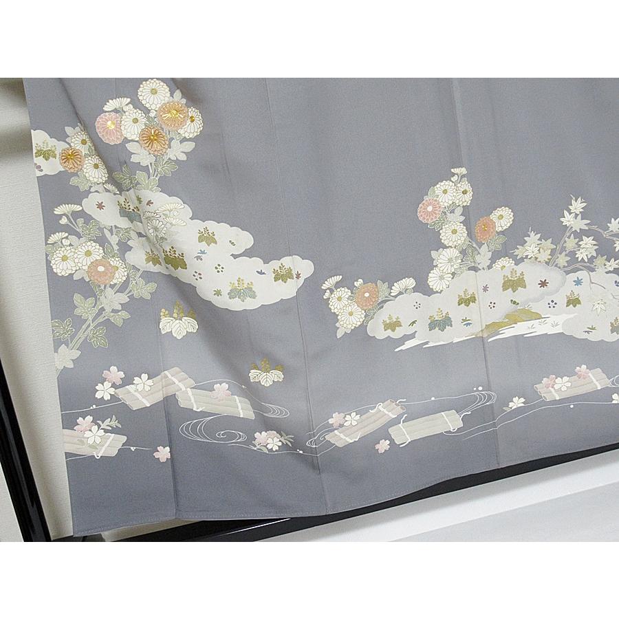 色留袖 正絹 一越 刺繍 雲に菊紅葉 花筏 154cm前後ベスト 美品