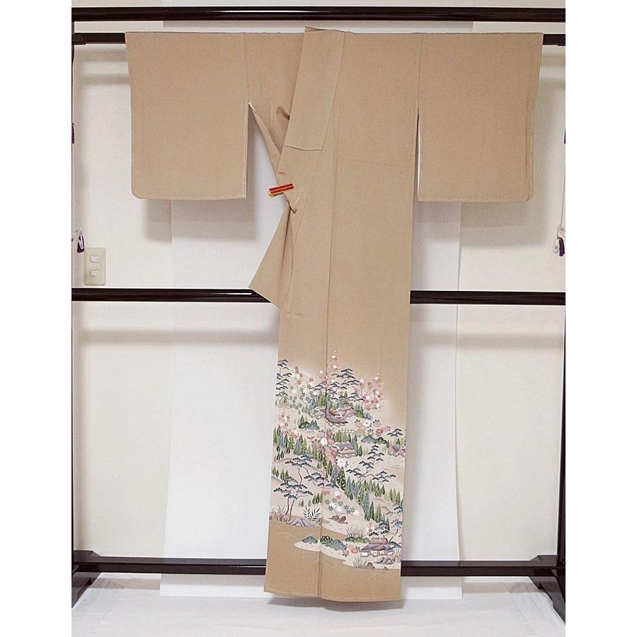 色留袖 未使用仕付け 正絹 比翼 落款 京加賀 山郷風景絵図 158.5cm前後 