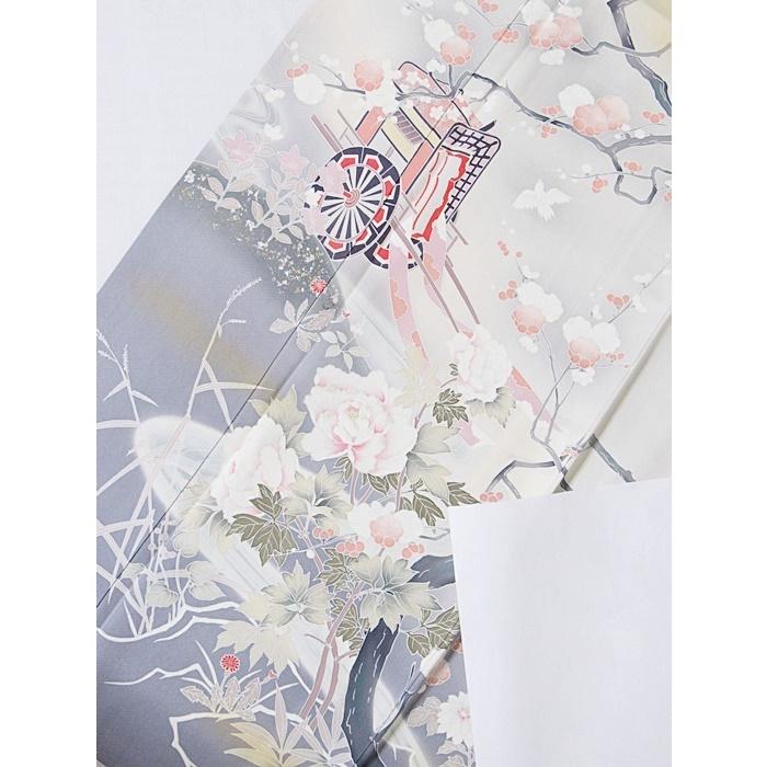 附下げ 袷 刺繍 御所車 梅の木に牡丹 菊 156cm前後ベスト【美品】タグ 