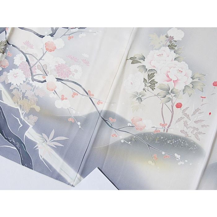 附下げ 袷 刺繍 御所車 梅の木に牡丹 菊 156cm前後ベスト【美品】タグ 