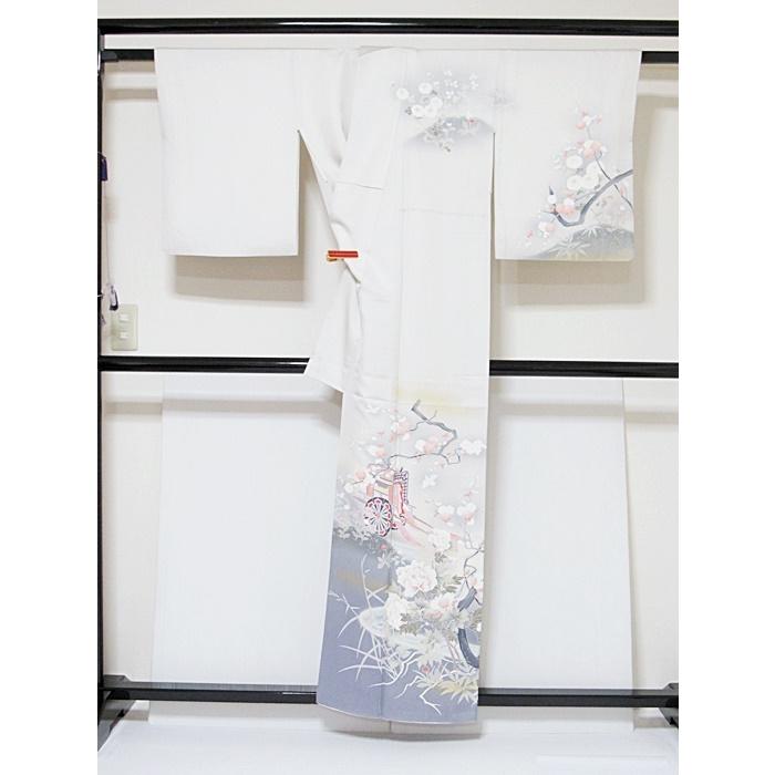 附下げ 袷 刺繍 御所車 梅の木に牡丹 菊 156cm前後ベスト【美品】タグ 