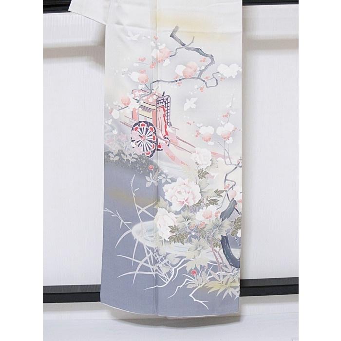 附下げ 袷 刺繍 御所車 梅の木に牡丹 菊 156cm前後ベスト【美品】タグ 