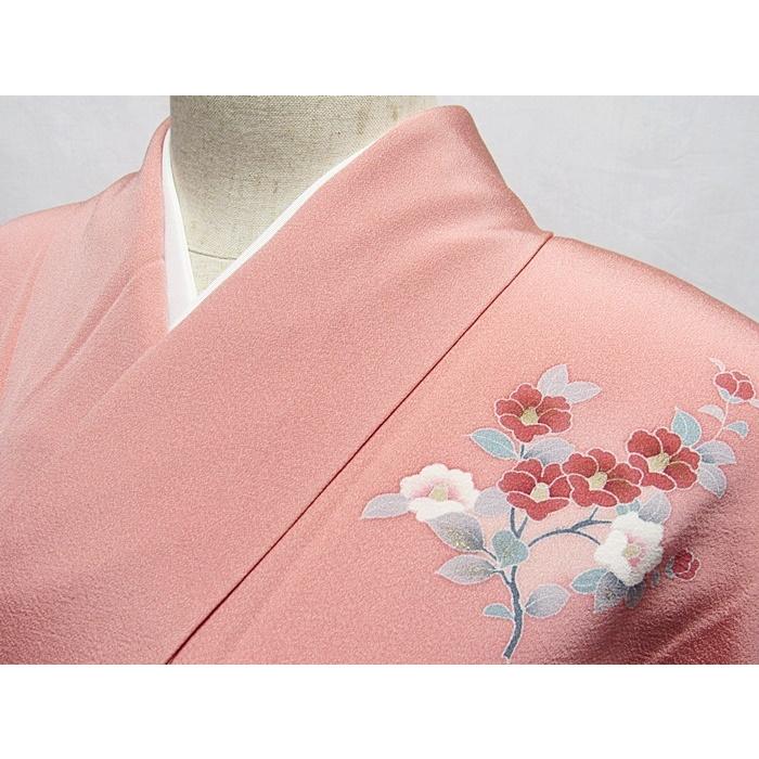 附下げ 一越 袷 裏雲取 流水に扇面 四季花 162cm前後ベスト【美品