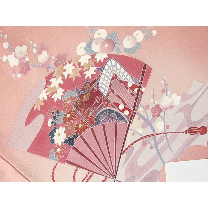 附下げ 一越 袷 裏雲取 流水に扇面 四季花 162cm前後ベスト【美品 