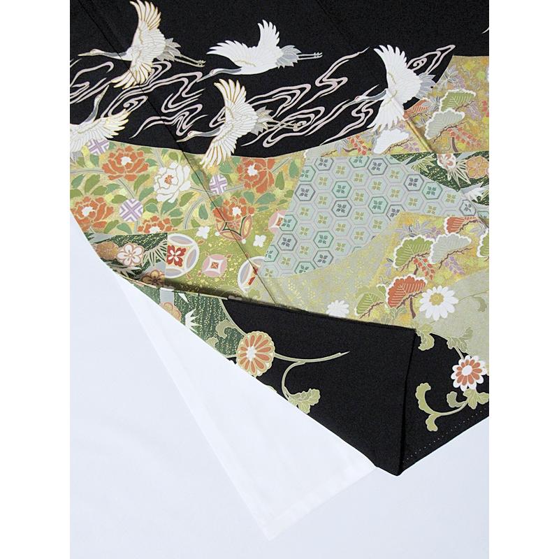 黒留袖 一越 比翼 刺繍 落款 裏雲裂取りに群鶴 151cm前後ベスト 美品 