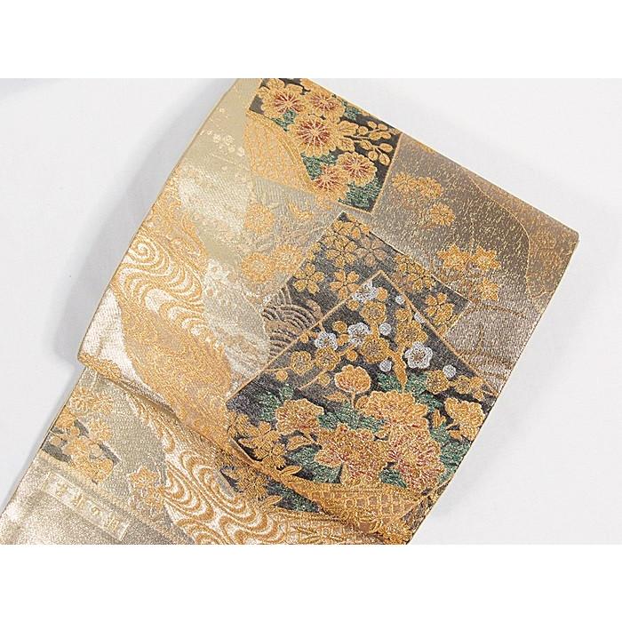 錦 袋帯】【未仕立て】道長取りに色紙重ね 四季花吉祥文「古都の調【超  