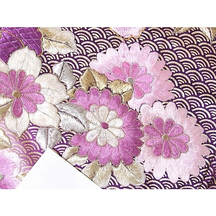 振袖 正絹 綸子 総刺繍 小紋箔 松皮取りに牡丹 菊 151cm前後ベス 薄 