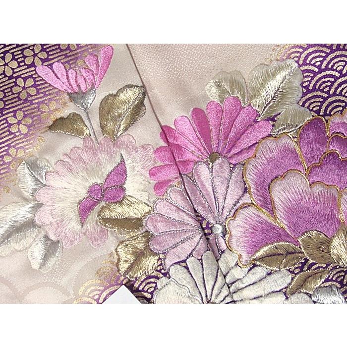 レディース 振袖 正絹 綸子 総刺繍 小紋箔 松皮取 151cm 豪華
