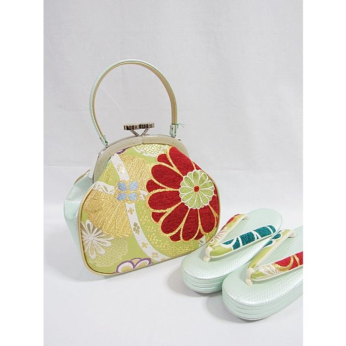 新品 アウトレット 西陣高級錦帯地使用 がま口バック草履セット／日本