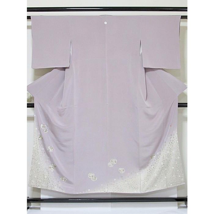 色留袖 縮緬 正絹 1つ紋 落款入 銀駒 刺繍 源氏香に百寿字文 150cm前後 