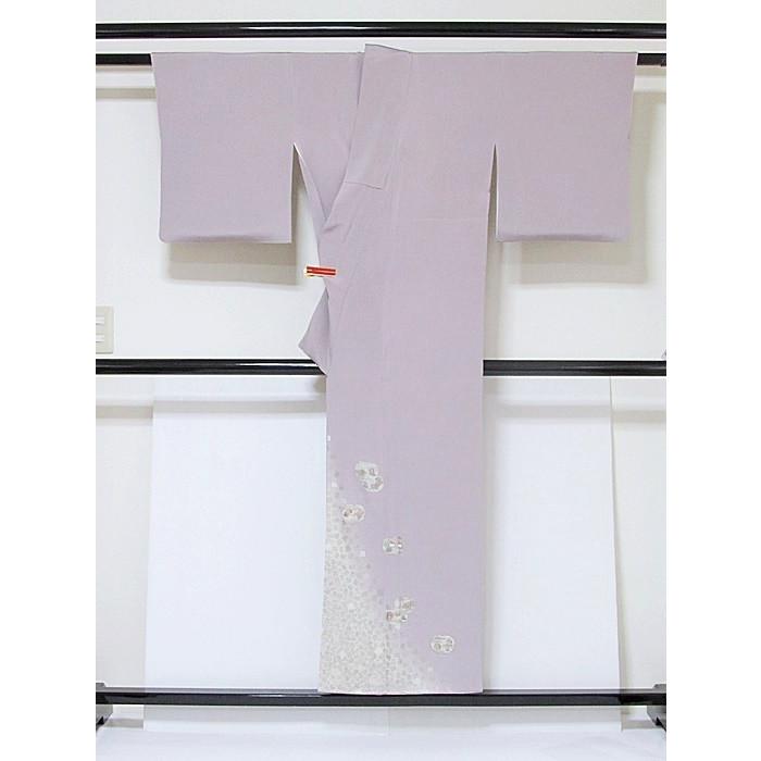 色留袖 縮緬 正絹 1つ紋 落款入 銀駒 刺繍 源氏香に百寿字文 150cm前後 