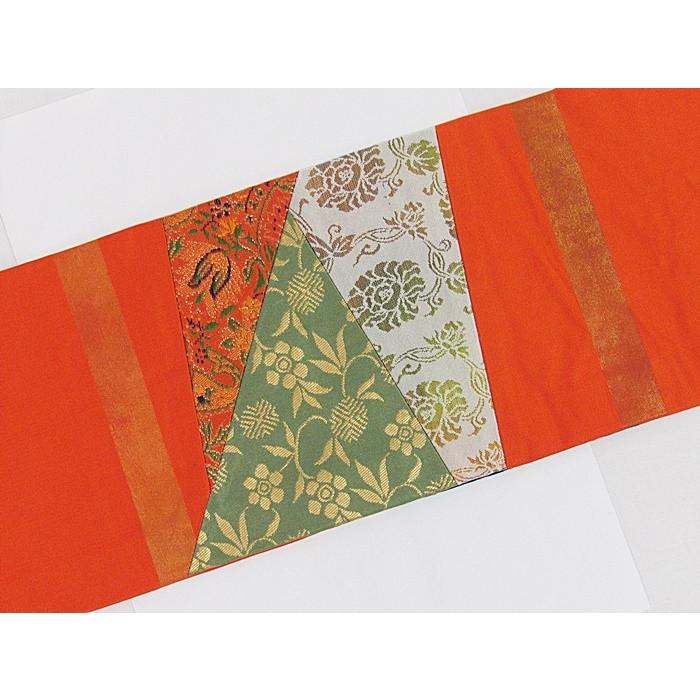 錦織 九寸名古屋帯】金通し 切嵌め（きりばめ）技法 ☆朱赤【美品