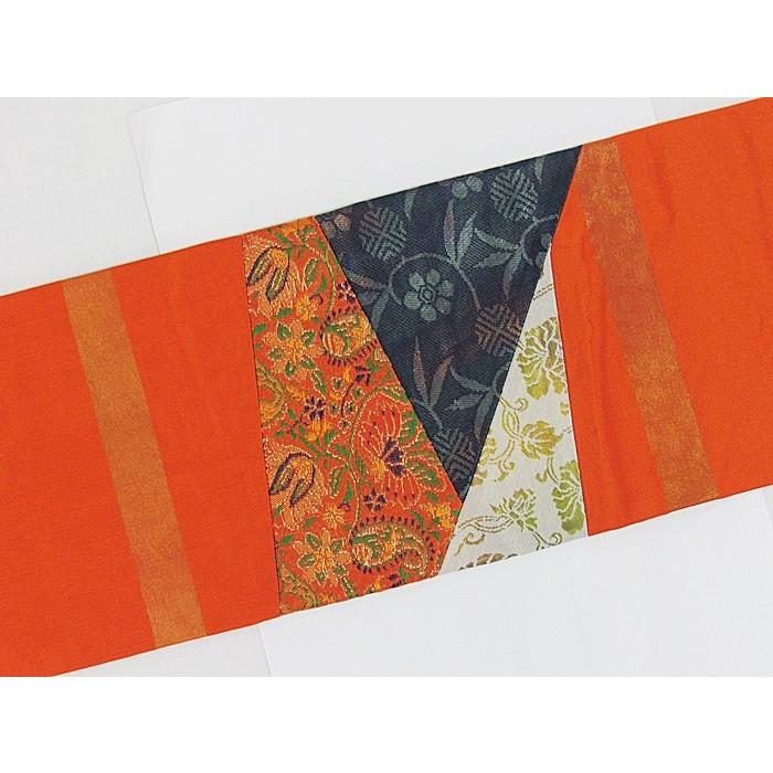 錦織 九寸名古屋帯】金通し 切嵌め（きりばめ）技法 ☆朱赤【美品 