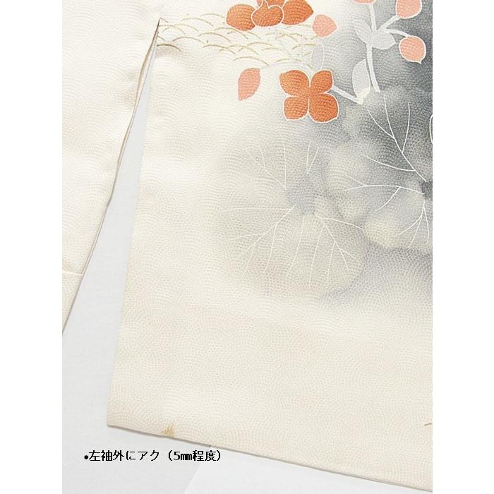 附下げ】袷着物 紋綸子／刺繍入り ツワブキ／154cm前後ベスト 