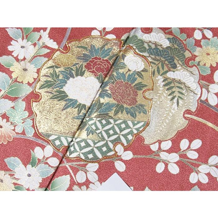 訪問着 袷 刺繍 雪輪に牡丹 四季花 155cm前後ベスト【美品】 : kimono 
