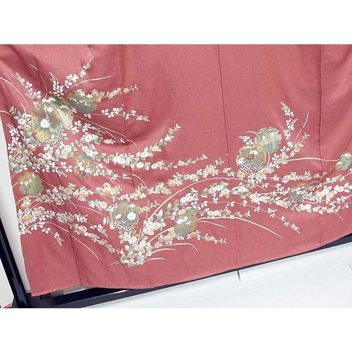訪問着 袷 刺繍 雪輪に牡丹 四季花 155cm前後ベスト【美品】 : kimono 