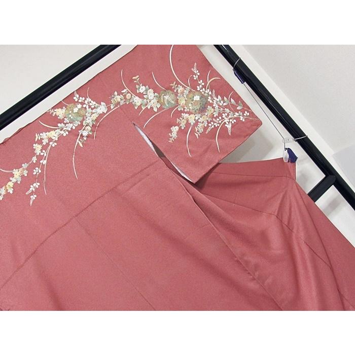 訪問着 袷 刺繍 雪輪に牡丹 四季花 155cm前後ベスト【美品】 : kimono 