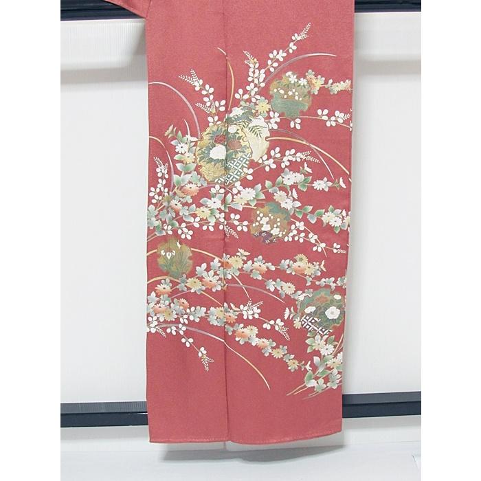 訪問着 袷 刺繍 雪輪に牡丹 四季花 155cm前後ベスト【美品】 : kimono 
