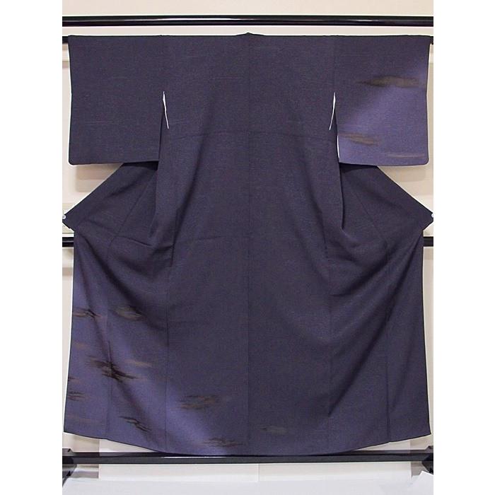 附下げ】袷着物 高級紋綸子(モール織仕様)／棒霞／ダークバイオレット 