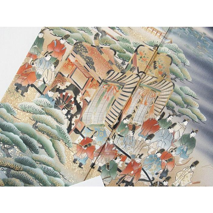 黒留袖 一越 比翼 刺繍 朝覲行幸絵図 156cm前後ベスト 美品 : 230802t4  