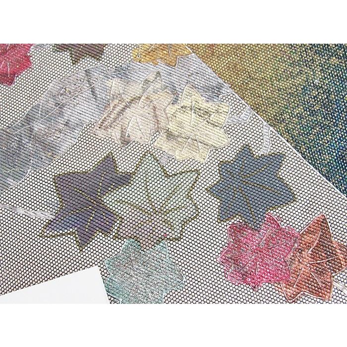錦袋帯】落款入り 本蝶貝 裂取り 花鳥図☆グリーングレー/金【美品 