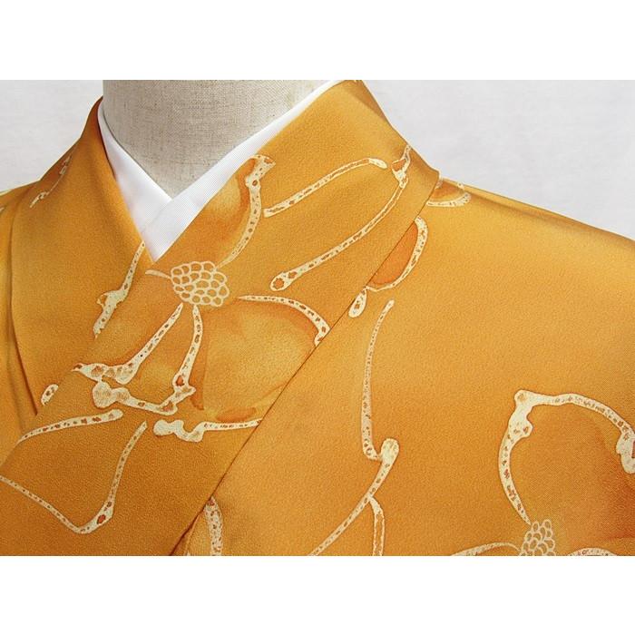 友禅】袷着物／梨地／臈纈染（ローケツ）／オレンジ（赤みがかった