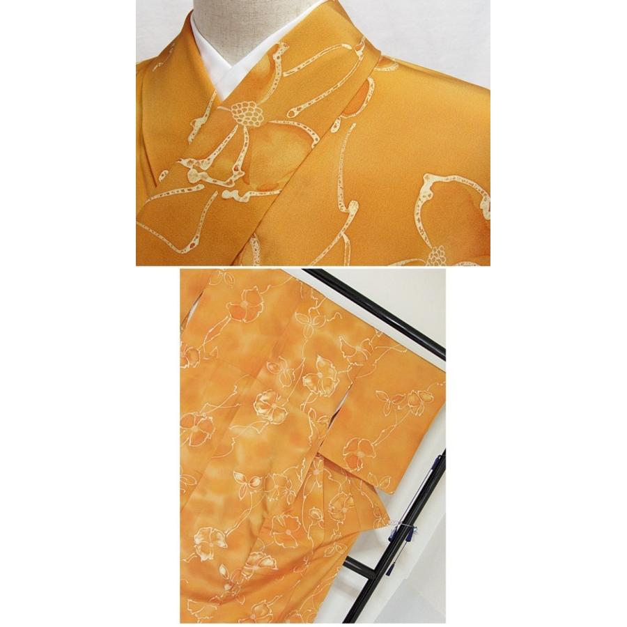 友禅】袷着物／梨地／臈纈染（ローケツ）／オレンジ（赤みがかった