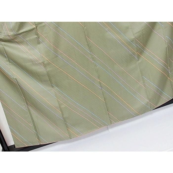 小紋 袷 紋綸子 斜線 筋 グリーン 159cm前後 銀座【C-3177-2】絽 江戸小紋