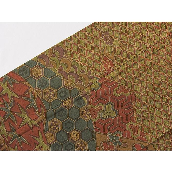 訪問着】袷着物 上代紬／手描き 臈纈 遠山に吉祥文様 ／160cm前後 