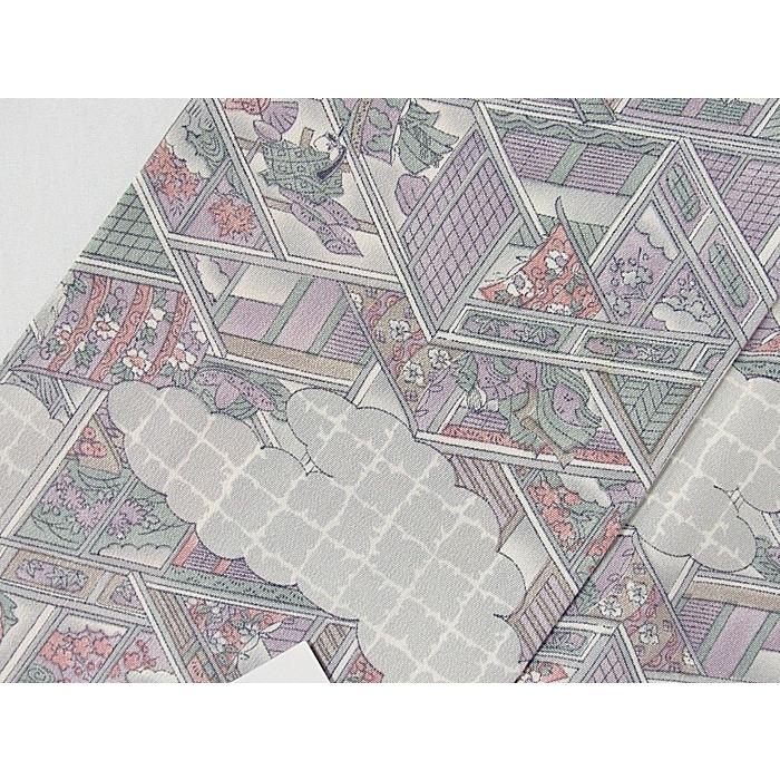 小紋】 袷着物 色紙雲に御所絵図／グレーイッシュパープル☆158cm前後 