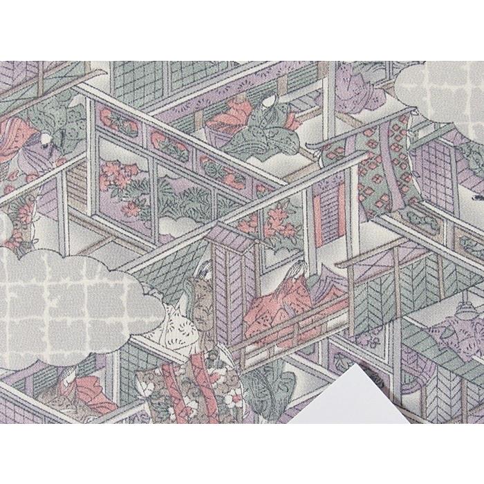 小紋】 袷着物 色紙雲に御所絵図／グレーイッシュパープル☆158cm前後 