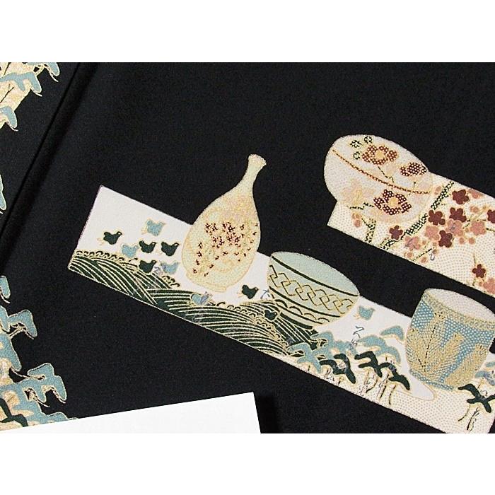 色留袖 正絹 縫取り刺繍 小紋箔 霞 148cm前後ベスト 美品 ガード加工済 
