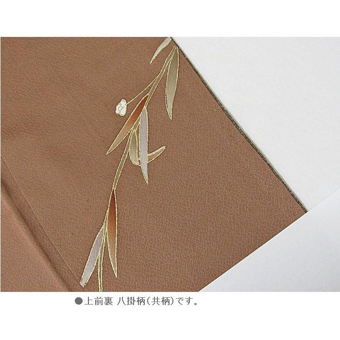 附下げ】袷着物 縮緬／柳に小花／152cm前後ベスト☆ブラウン ライト 