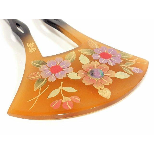 べっ甲風 かんざし 扇型 螺鈿使い 日本製 髪飾り 二本足 花柄 留袖