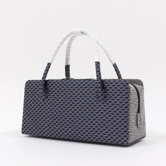 利休バッグ 和小物さくら 正絹 ネイビー系 モザイク 幾何学模様