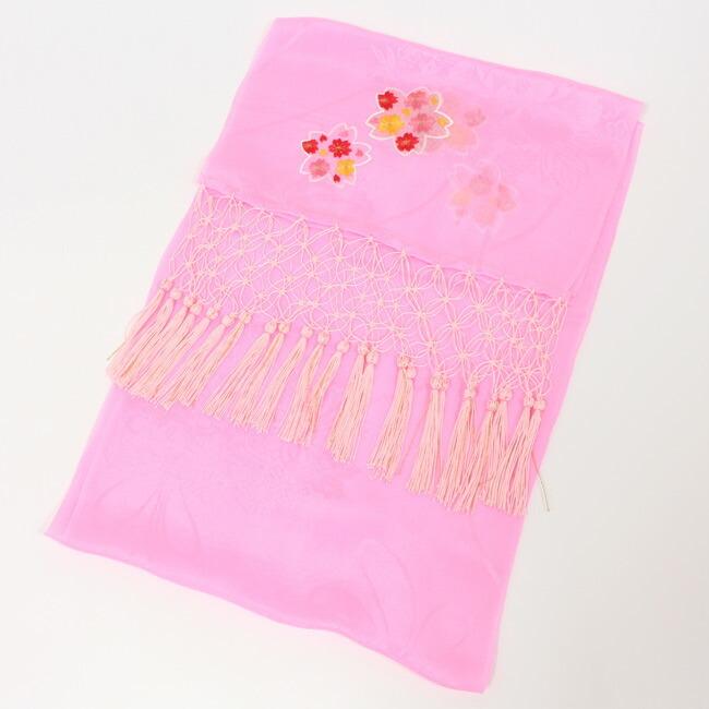 七五三 しごき 7歳 正絹 志古貴 赤色 ピンク 桜 刺繍入り 子供用 7歳