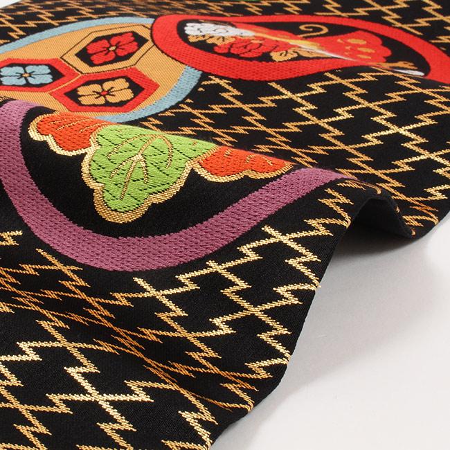 七五三 祝帯 7歳 女の子 正絹 祝い帯 黒地 松皮菱丸紋 単品 結ぶタイプ